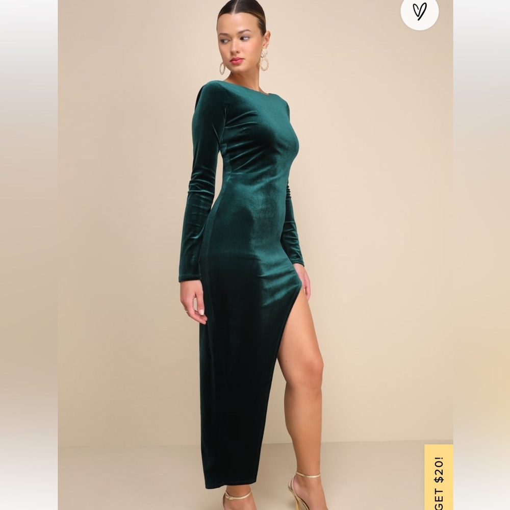 Emerald Green Velvet Long Sleeve Maxi Dress